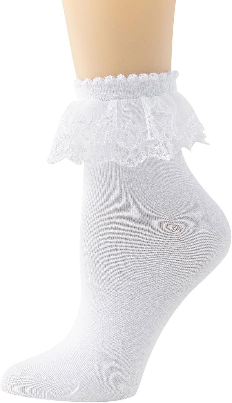 YASIDI Lace Ruffle Frilly Socks for Women, Lace Ankle Socks with Double Layer Lace - Image 1